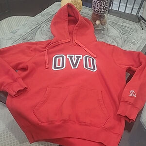 DRAKE OVO MEN'S RED FLEECE OVERSIZED HOODIE SIZE SMALL